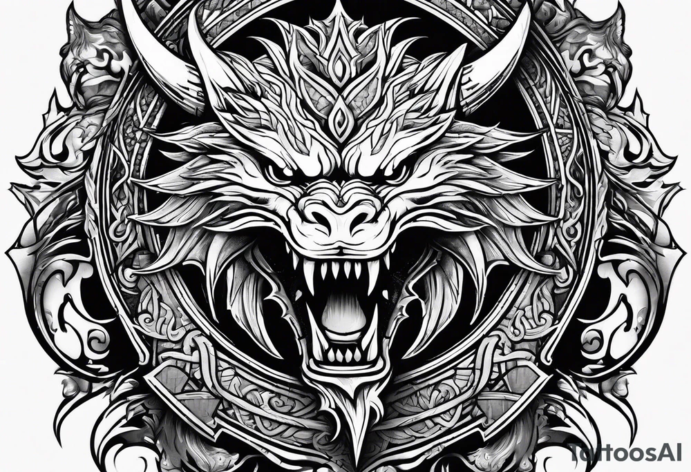 Valhalla sword shield dragon axe viking tattoo idea