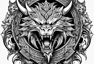 Valhalla sword shield dragon axe viking tattoo idea