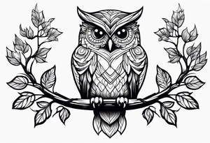 Vintage owl on maple branch tattoo idea