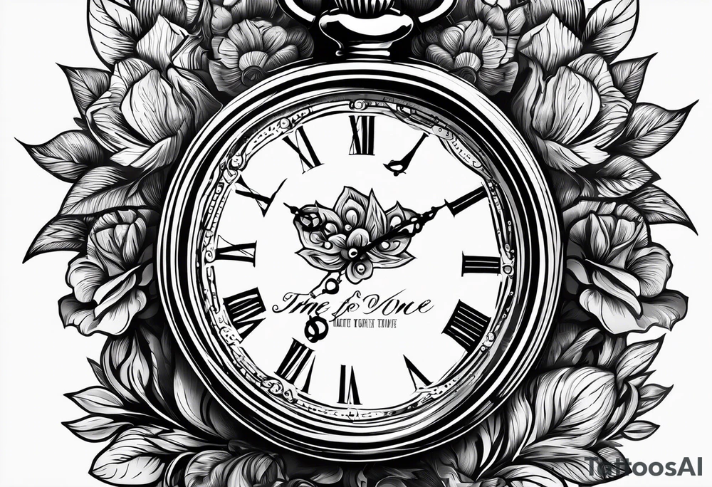 pocket watch with the saying "Time waits for no one..." tattoo idea