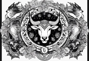 Zodiac animals arm sleeve with Taurus, Gemini, Cancer, Leo, and Sagittarius tattoo idea