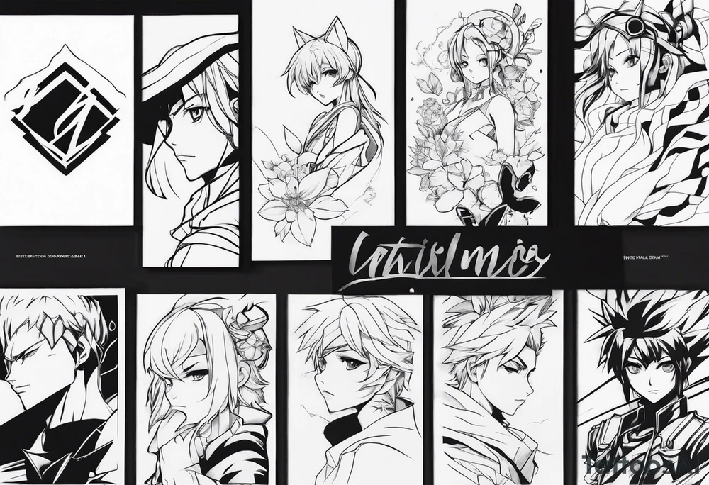 A bunch of anime related pieces from a sleeve tattoo idea