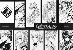 A bunch of anime related pieces from a sleeve tattoo idea