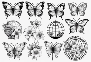 Butterflies and flowers in a globe tattoo idea