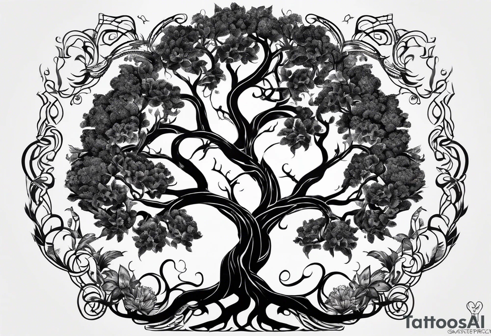 ARBRE DE VIE QUI SE TRANFORME EN SERPENT DANS LE STYLE DISNEY tattoo idea