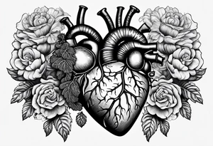 Manly Human heart intertwined with cabbage leaved tattoo idea