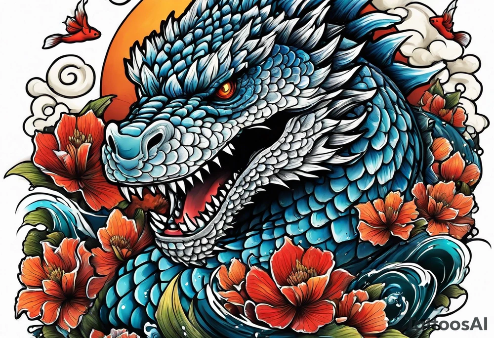 Godzilla and a Koi fish tattoo idea