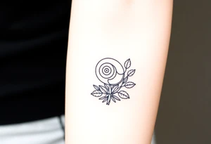 Fibonacci spiral shell on side of base of tree full of lots of leaves tattoo idea