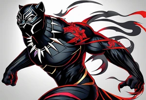 unique black panther tattoo, dynamic pose, showcasing its strength and grace, striking red eyes, intense and captivating elements, artistic flair, blending realism with abstract elements tattoo idea