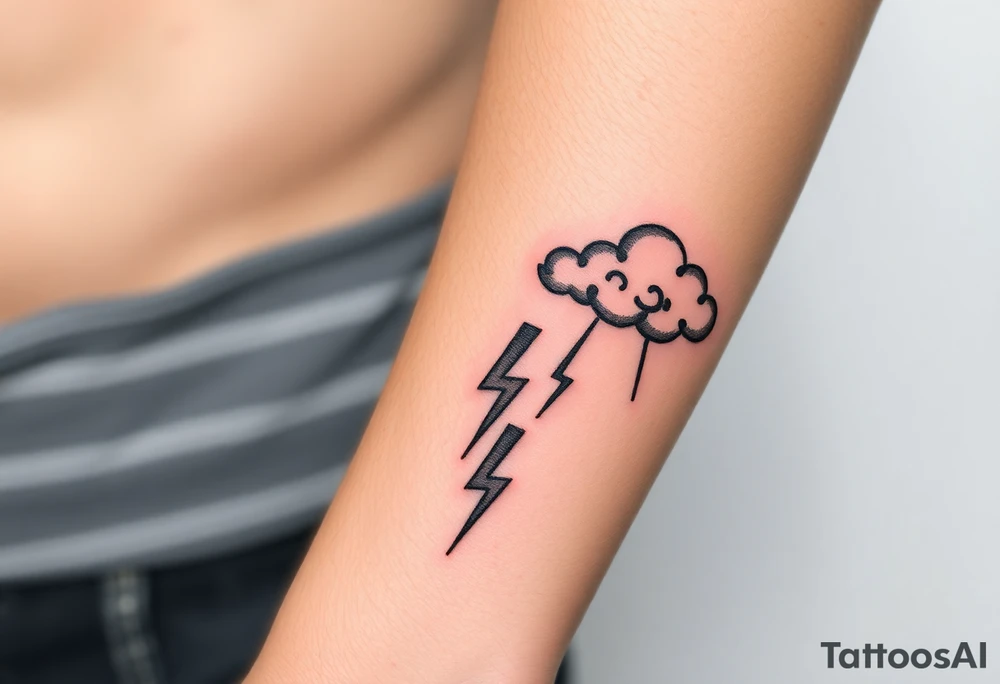 Black storm clouds with rain & lightning bolts tattoo idea
