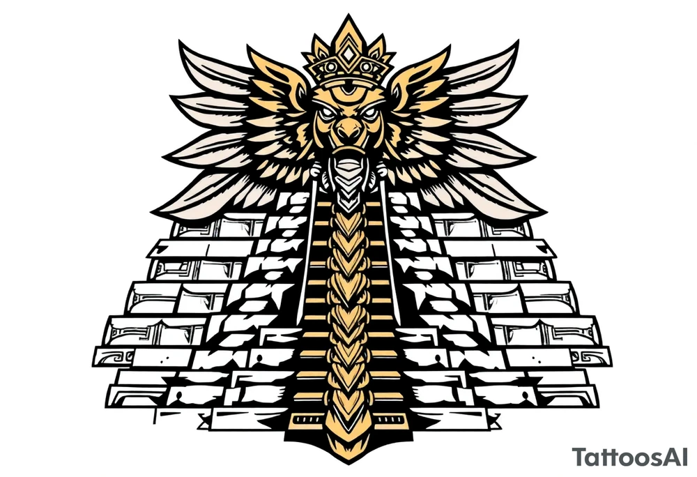 Quetzalcoatl Aztec pyramid gold tattoo idea