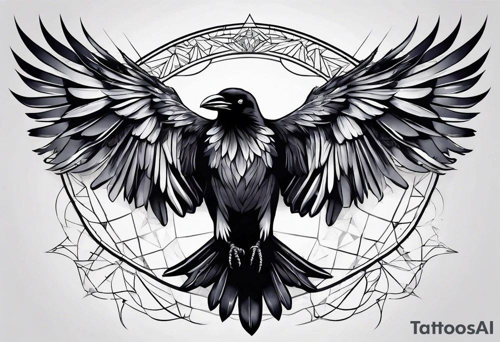 crow with open wings, only lines tattoo idea