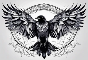 crow with open wings, only lines tattoo idea