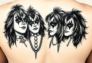 Create art for a sleeve tattoo. All four members of KISS but in the style of Pushead tattoo idea