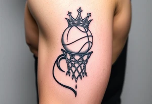 Basketball and basketball hoop with a crown, tribal influence tattoo idea