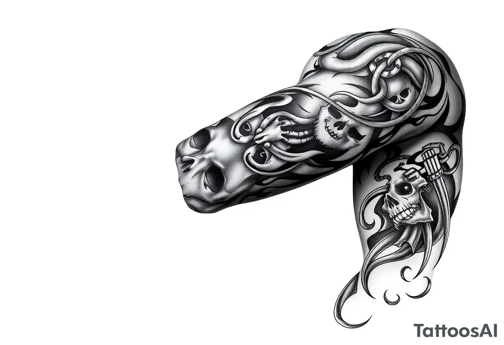 Tribal, skulls, viking, music tattoo idea