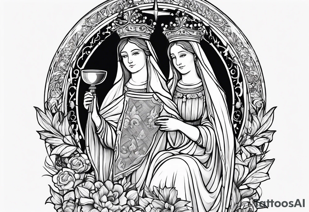 holy saint barbara with canons and a chalice tattoo idea