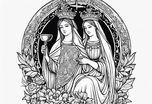 holy saint barbara with canons and a chalice tattoo idea