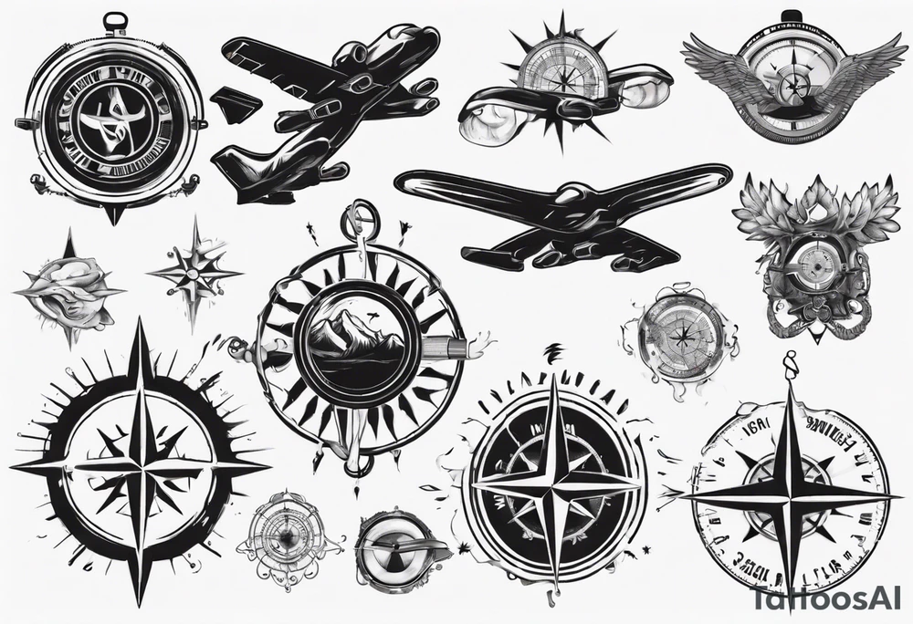 skydiving, shooting guns, adventure, compass tattoo idea