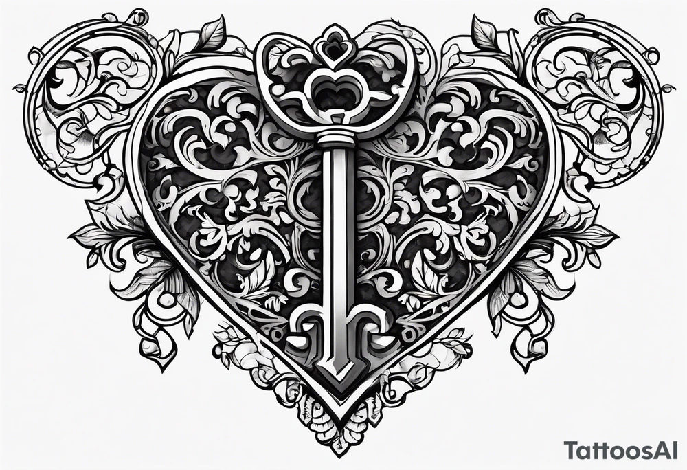 A heart shaped antique key tattoo idea