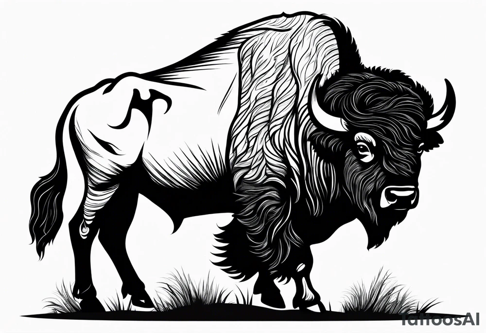fine line bison silhouette doodle - white background, clean background, no skin tattoo idea