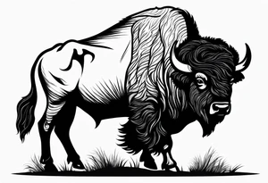 fine line bison silhouette doodle - white background, clean background, no skin tattoo idea