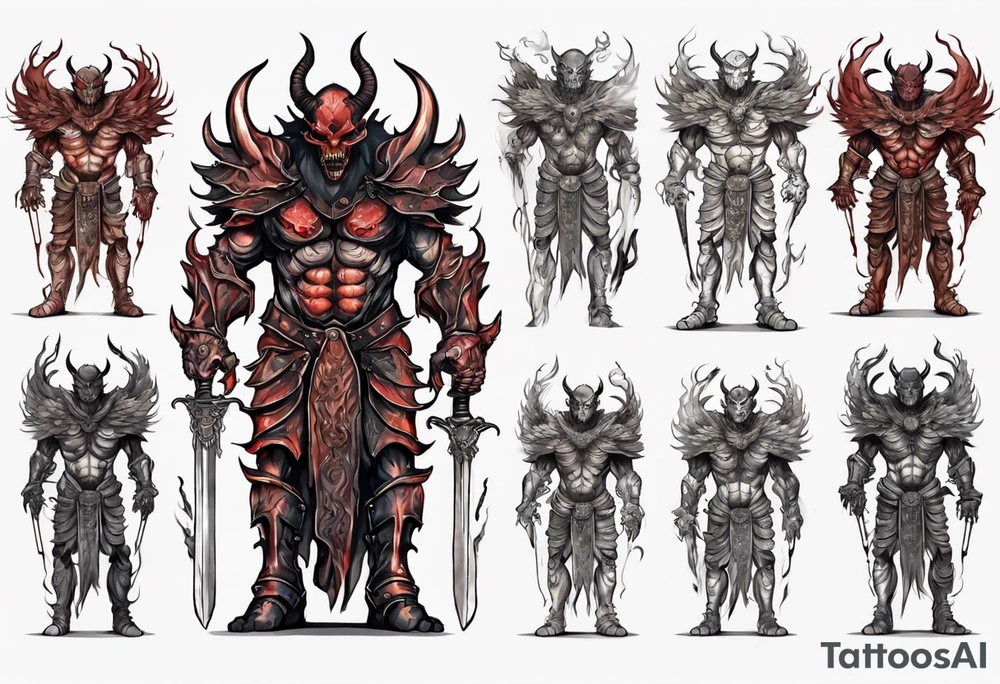 Humanoid demon in plate armor tattoo idea