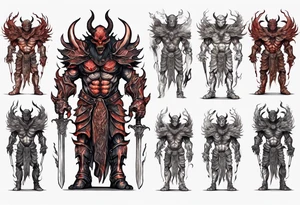 Humanoid demon in plate armor tattoo idea