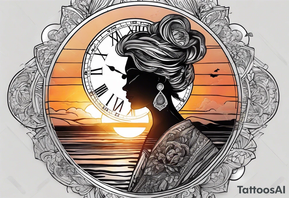 time element in sunset for man simple design tattoo idea