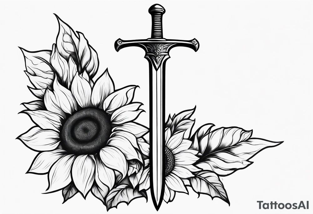sword with sunflowers on it tattoo idea
