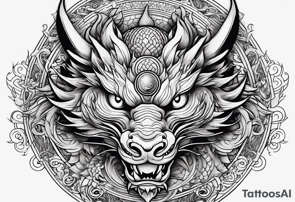 Fierce Chinese dragon black outline with orb tattoo idea
