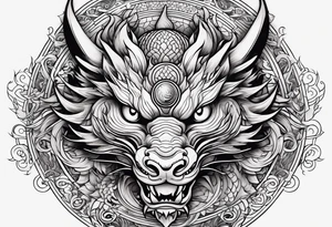 Fierce Chinese dragon black outline with orb tattoo idea