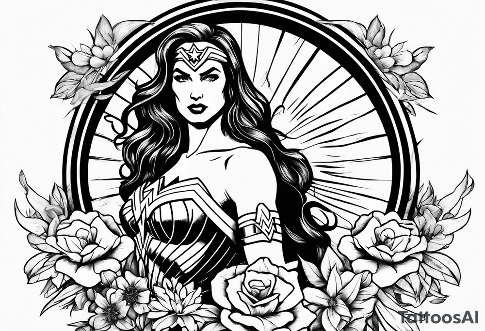 Wonder Woman design with flowers tattoo idea