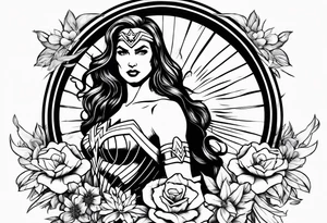 Wonder Woman design with flowers tattoo idea