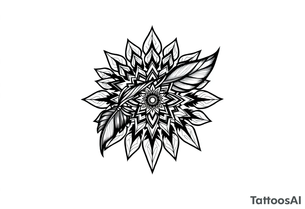 spiritual feather indian mandala shaman tattoo idea