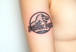 Jurassic Park logo with the dinosaur holding a stick tattoo idea