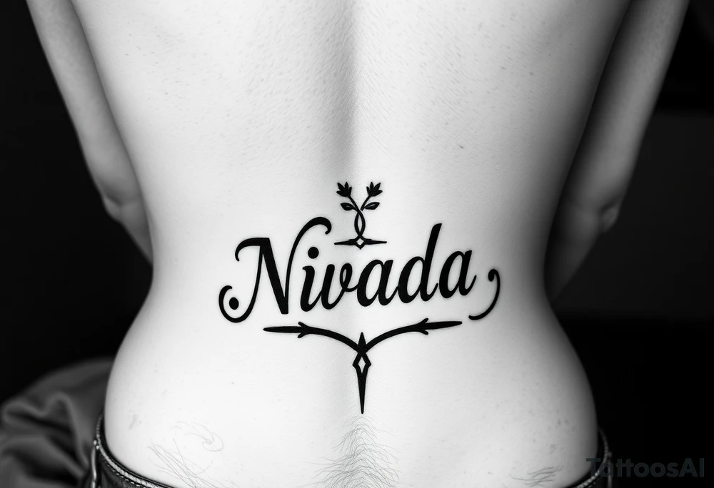 a woman's waist with the word "Nwada" written on her waist make her sit on the bed tattoo idea