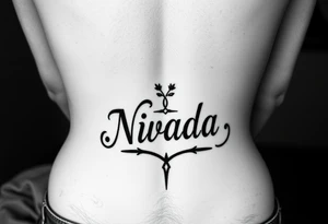 a woman's waist with the word "Nwada" written on her waist make her sit on the bed tattoo idea