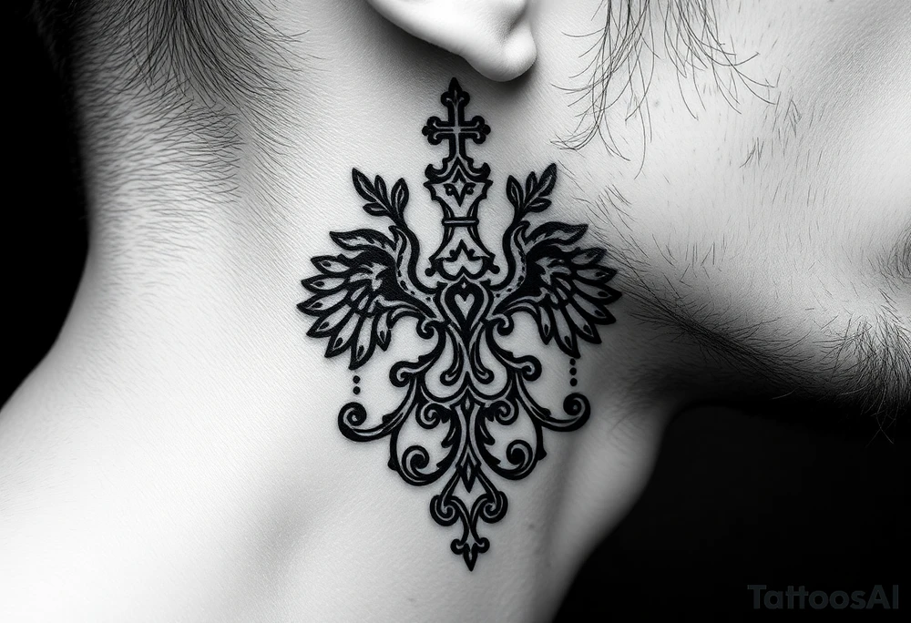 Traditional Russian orthodox design on the side of neck tattoo idea