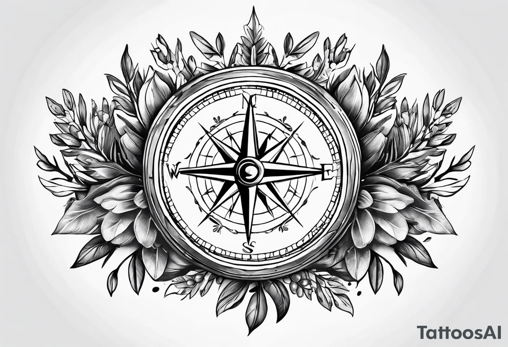 A compass with an Olive wreathe wrapped around it tattoo idea