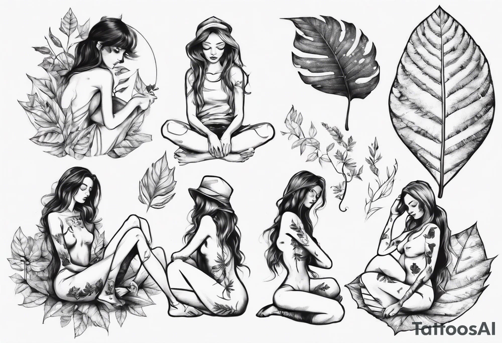 Girl sitting on a leaf tattoo idea