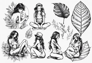 Girl sitting on a leaf tattoo idea