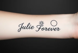 Julie Forever with clouds sun and moon tattoo idea