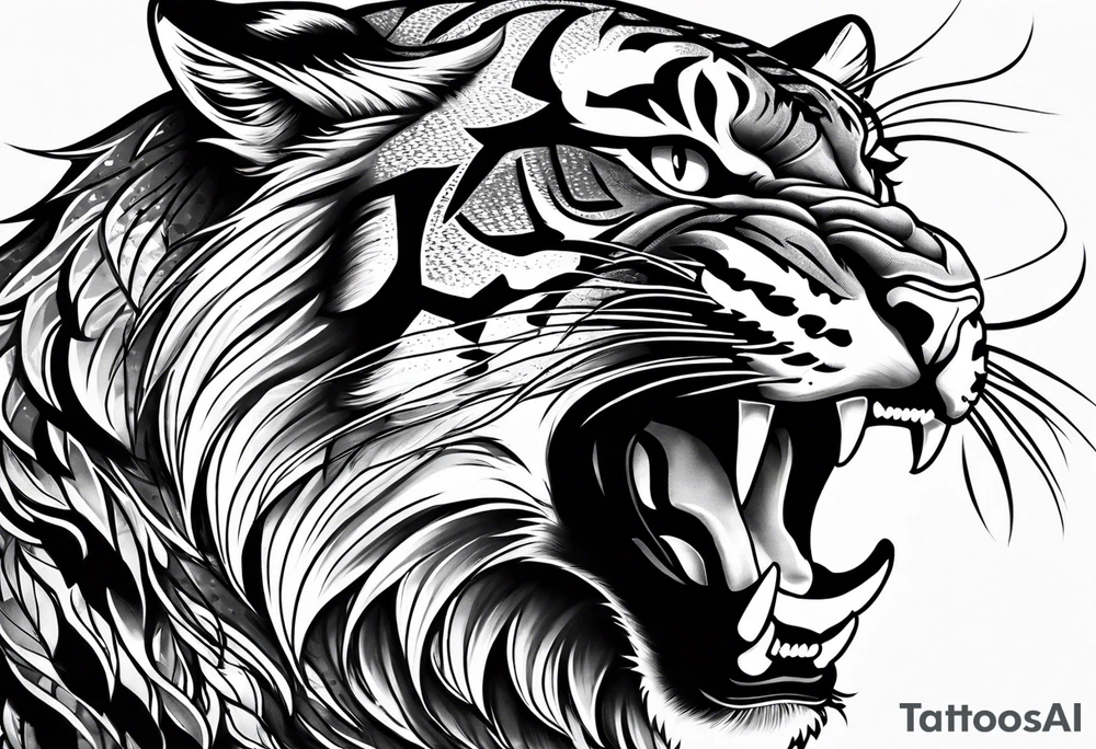 big cat growling tattoo idea