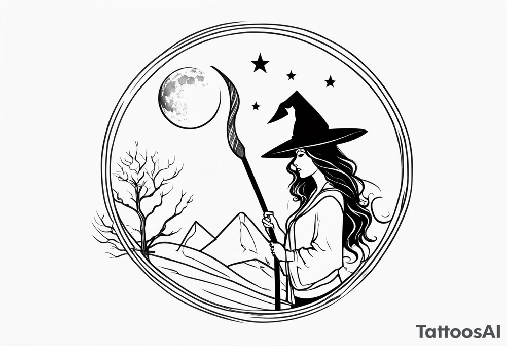 witch, fantasy, broom, cat, Harry Potter, charmed, moons,wicca tattoo idea