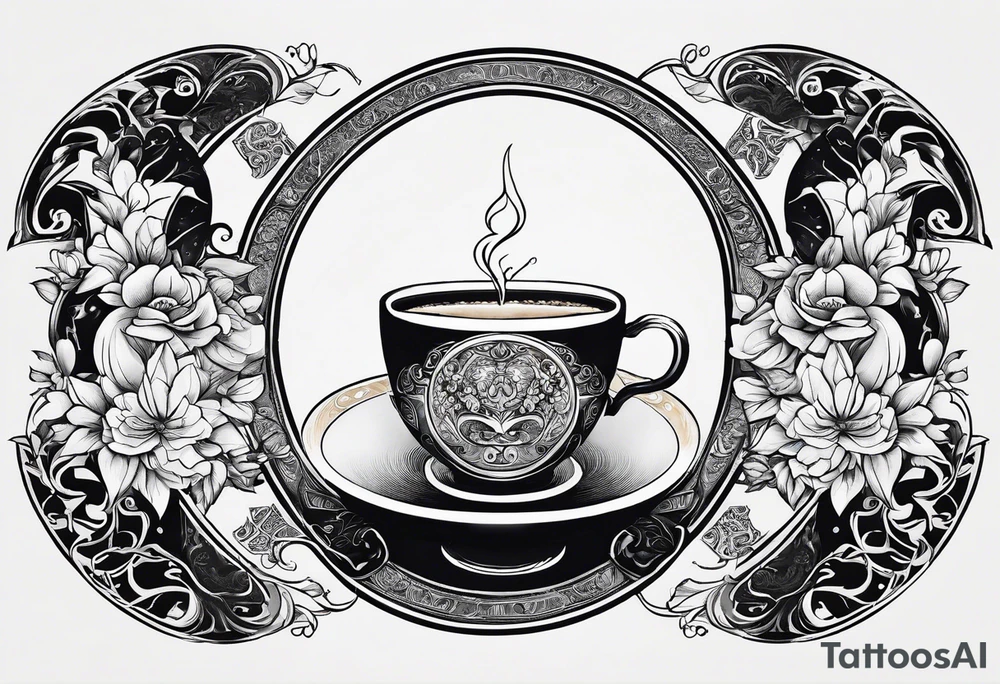 2 cats forming Ying and Yang. In the Center a Cup of coffee. tattoo idea