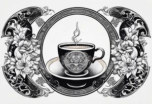 2 cats forming Ying and Yang. In the Center a Cup of coffee. tattoo idea