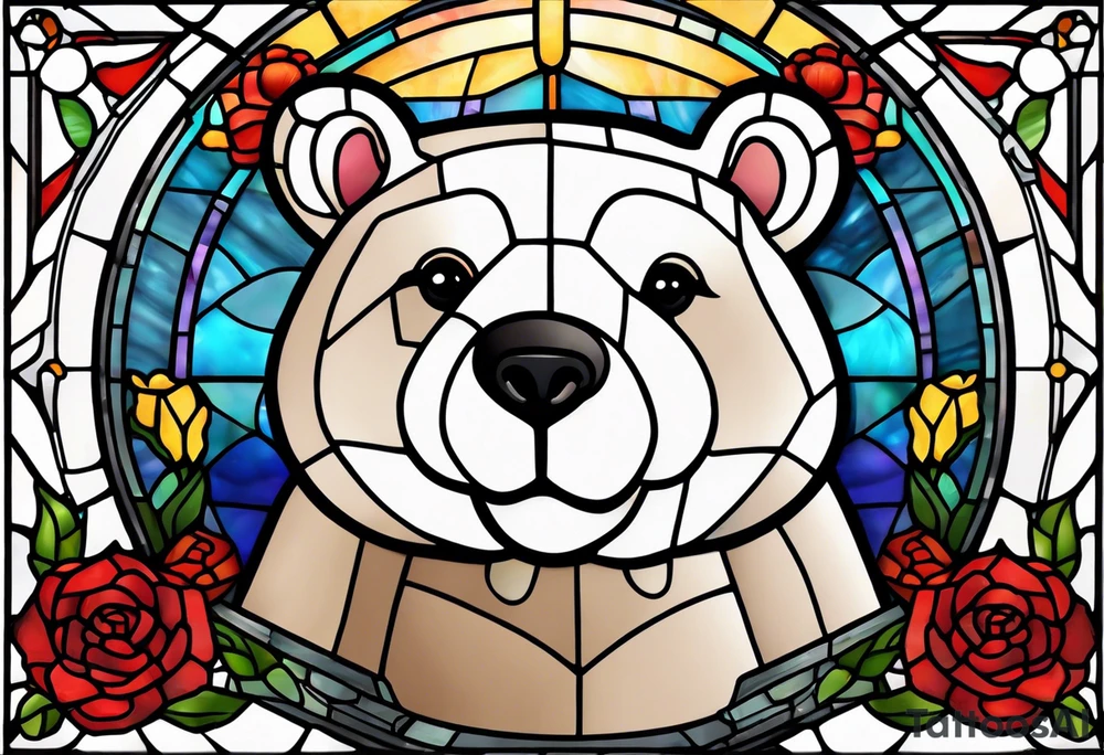 Cute teddy bear stained glass tattoo idea