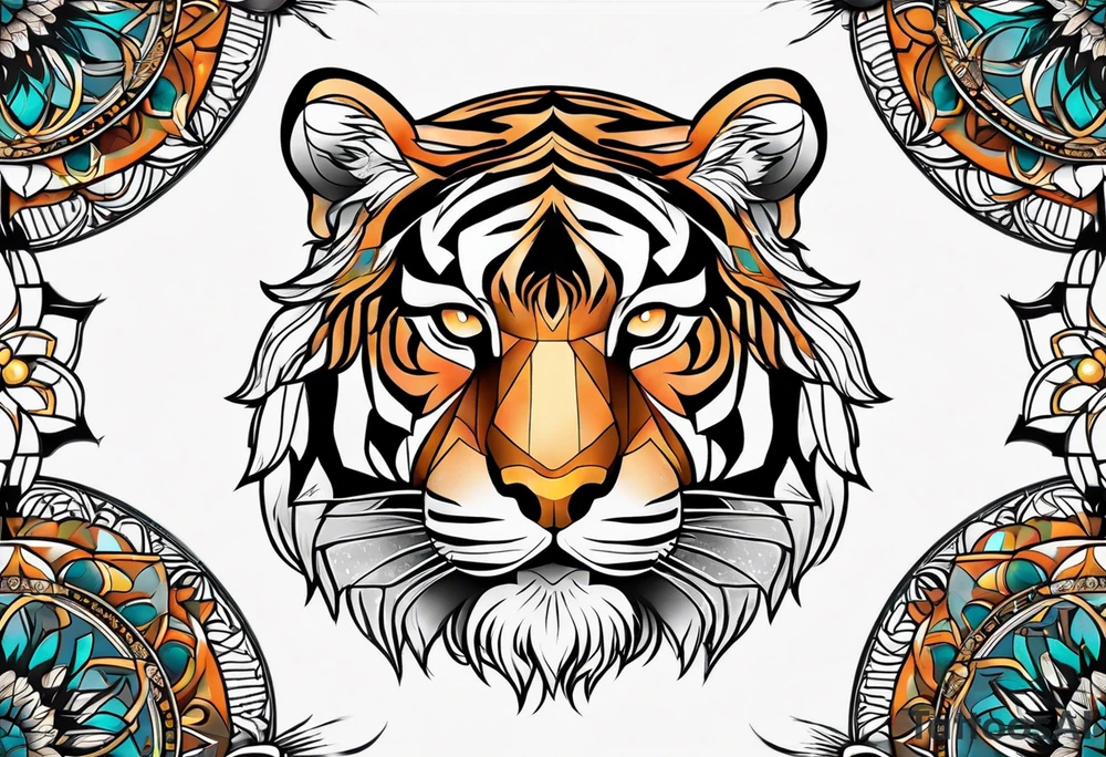 Tiger with sacred geometry and shapes tattoo idea