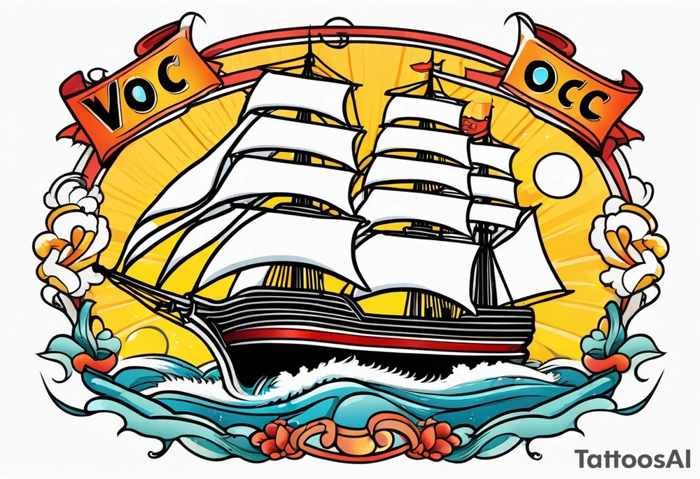 Tattoo word: V.O.C. Under sailing ship tattoo idea